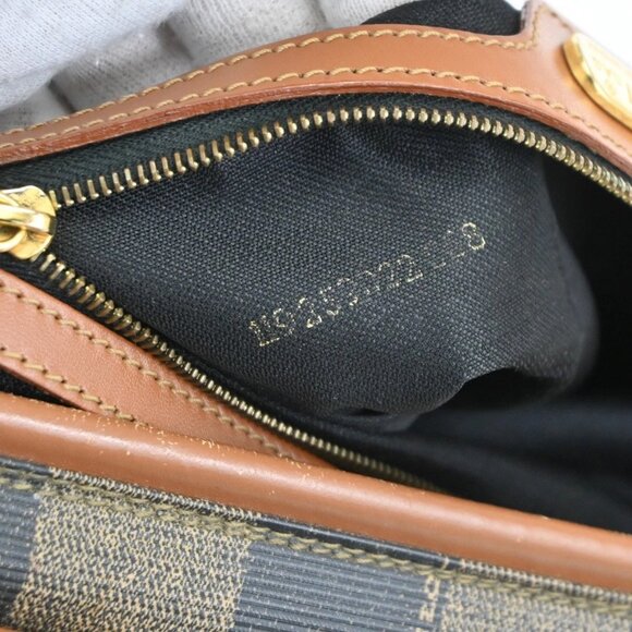 FENDI Logo Pequin Mini Hand Bag PVC Leather Brown GHW Made in Italy 34RF807 - Picture 10 of 14
